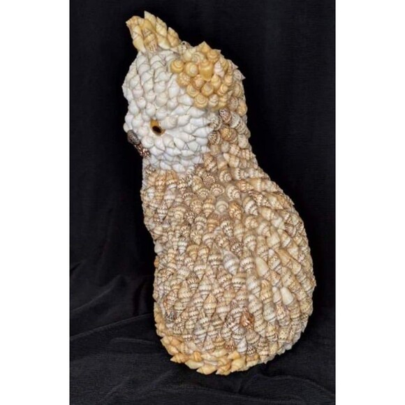 Cat Figurine with Seashells, Unique 7" Cat Decor Shell - Picture 4 of 8